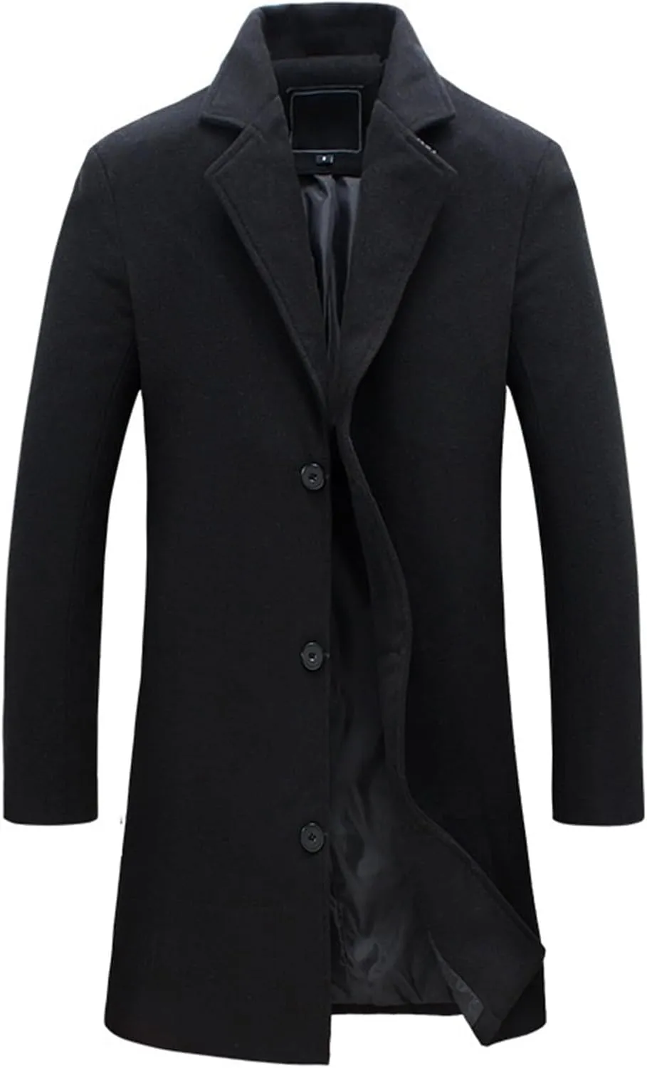 Trench Coat Men Single Breasted Wool Blend Coat, Notched Lapel Mid Length Pea Coat, Warm Winter Trench Coat With Pockets