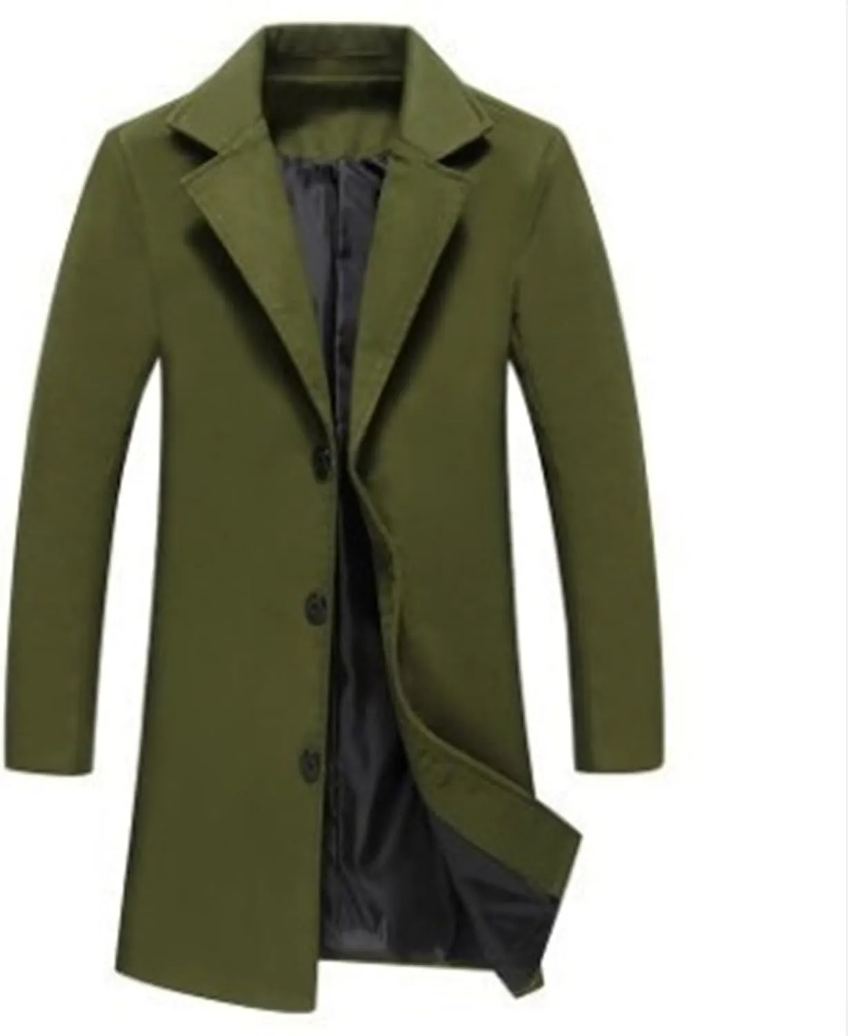 Trench Coat Men Single Breasted Wool Blend Coat, Notched Lapel Mid Length Pea Coat, Warm Winter Trench Coat With Pockets