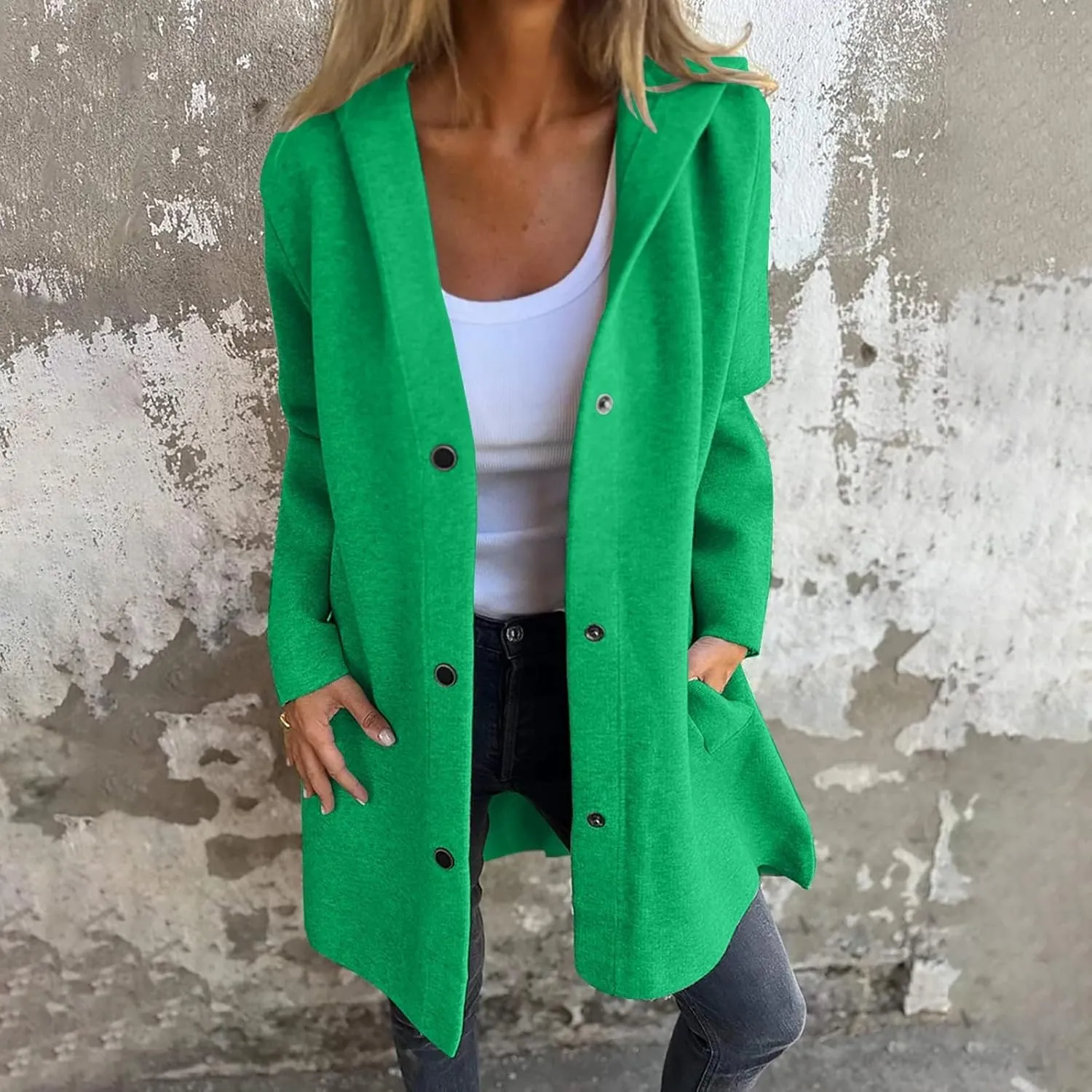 Trench Coat Women Dressy Casual Single Breasted Anoraks Hooded Jacket Lapel Neck Long Sleeve Coat Fall Winter Outwear