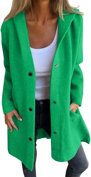 Trench Coat Women Dressy Casual Single Breasted Anoraks Hooded Jacket Lapel Neck Long Sleeve Coat Fall Winter Outwear