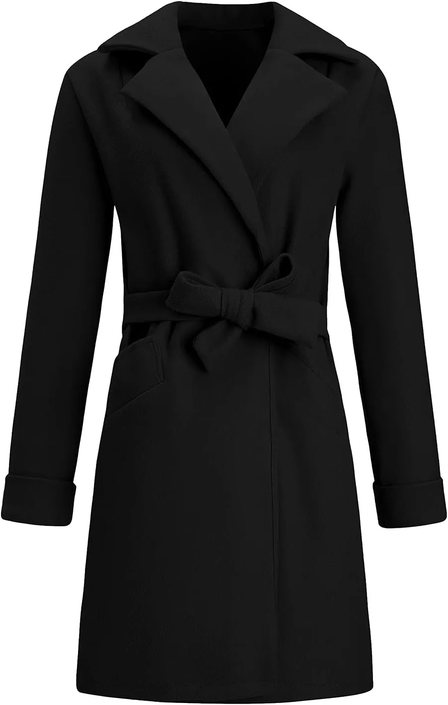 Trench Coats for Women Notch Lapel Jacket Dressy Long Pea Coat Fashion Outerwear Ladies Cardigan with Belt