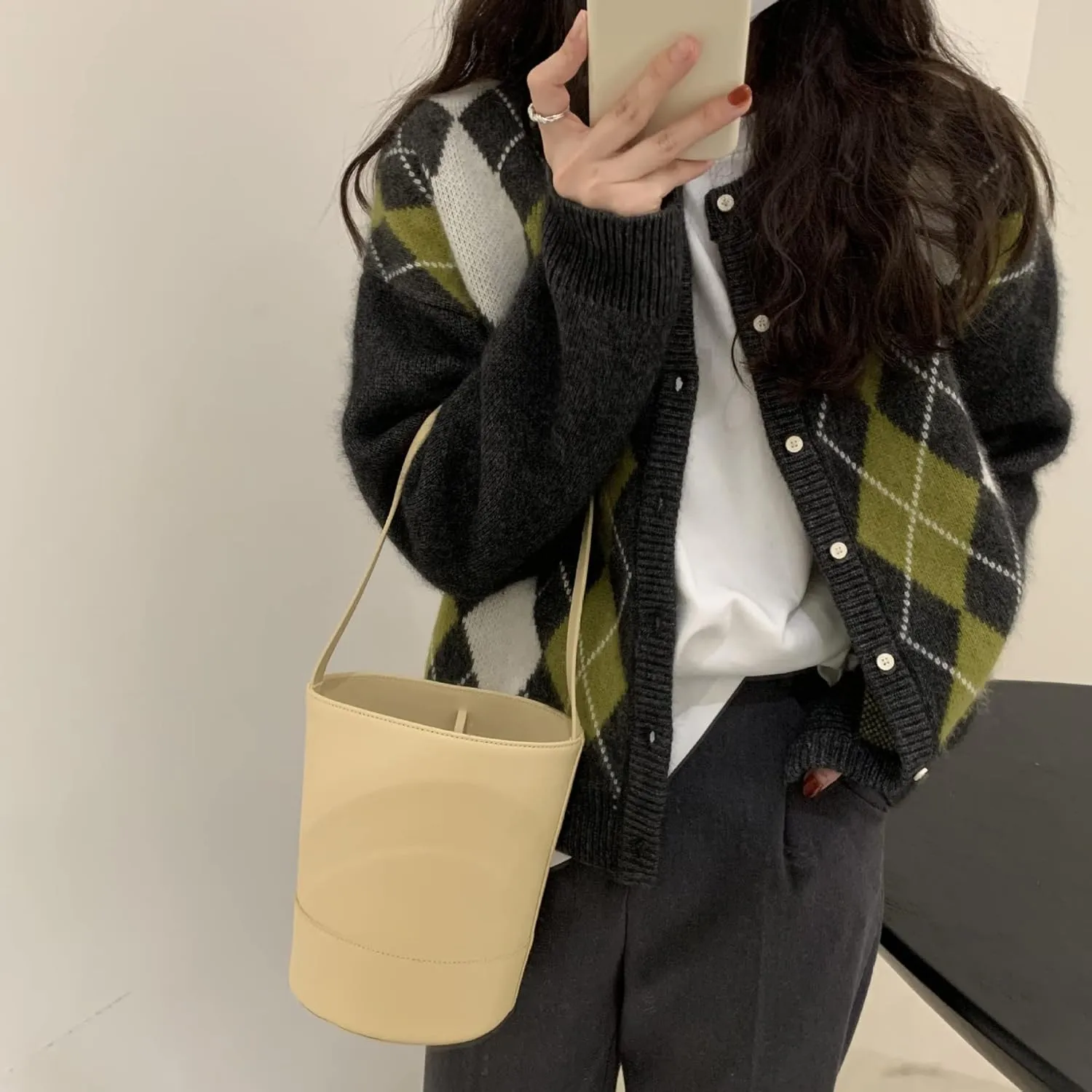 Trendy Fall Sweater for Women 2025 Grunge Argyle Plaid Preppy Y2K E-Girl Cardigan Chunky Knit Vintage Grandpa Sweater
