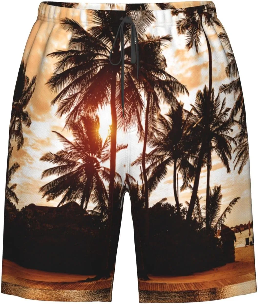 Tropical Sea Beach Palm Tree Sunset Men's Beach Shorts Quick Dry Swim Trunks Board Shorts