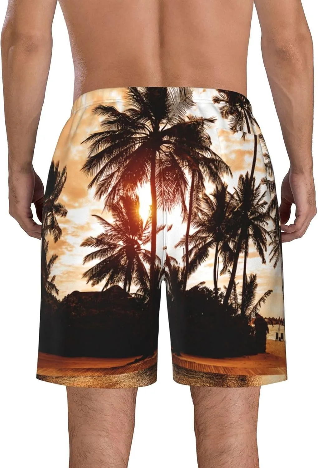 Tropical Sea Beach Palm Tree Sunset Men's Beach Shorts Quick Dry Swim Trunks Board Shorts
