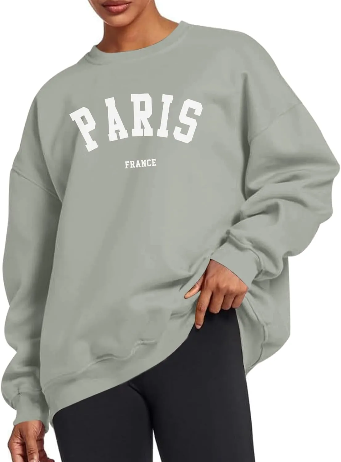Tuislay Paris College Sweatshirt for Women Oversized Trendy Comfy Crewneck Sweatshirts Casual Graphic Pullover Tops Unisex