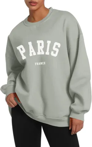 Tuislay Paris College Sweatshirt for Women Oversized Trendy Comfy Crewneck Sweatshirts Casual Graphic Pullover Tops Unisex