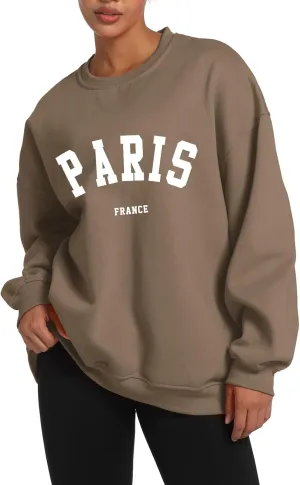 Tuislay Paris College Sweatshirt for Women Oversized Trendy Comfy Crewneck Sweatshirts Casual Graphic Pullover Tops Unisex