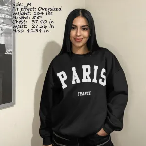 Tuislay Paris College Sweatshirt for Women Oversized Trendy Comfy Crewneck Sweatshirts Casual Graphic Pullover Tops Unisex