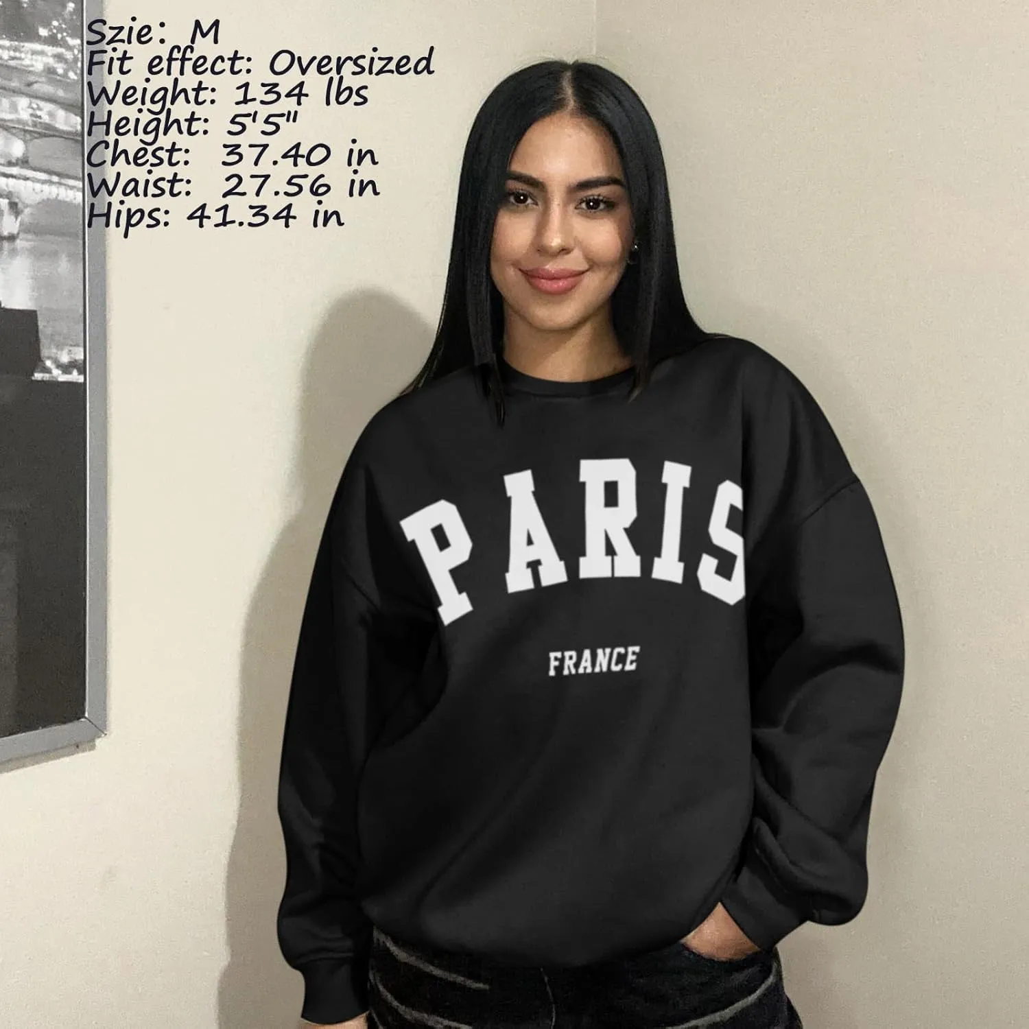 Tuislay Paris College Sweatshirt for Women Oversized Trendy Comfy Crewneck Sweatshirts Casual Graphic Pullover Tops Unisex