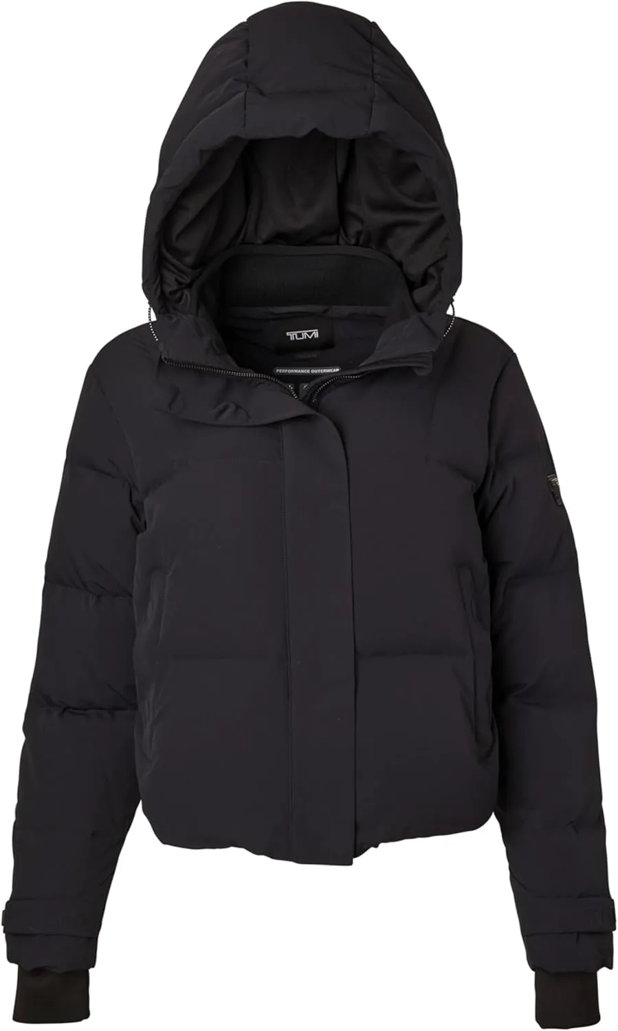 TUMI Women's Down-Filled Quilted Cropped Puffer Coat - Jacquard Collar Coat with Magnetic Closures & Storm Cuffs