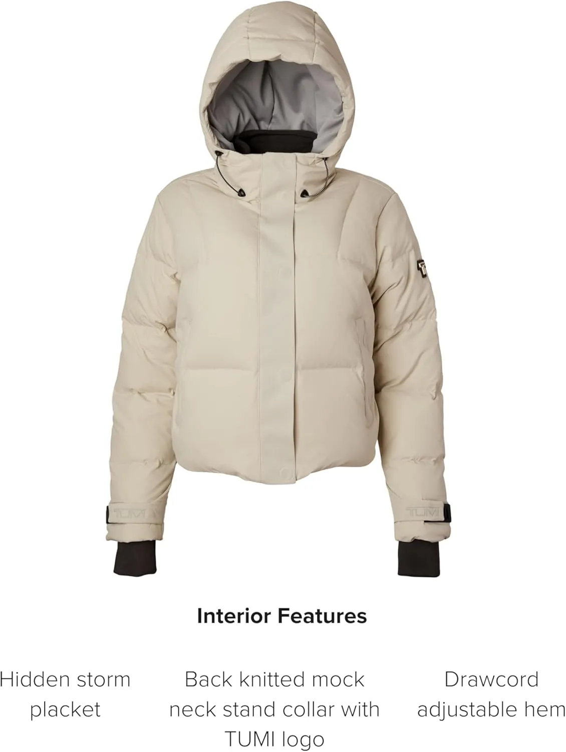 TUMI Women's Down-Filled Quilted Cropped Puffer Coat - Jacquard Collar Coat with Magnetic Closures & Storm Cuffs
