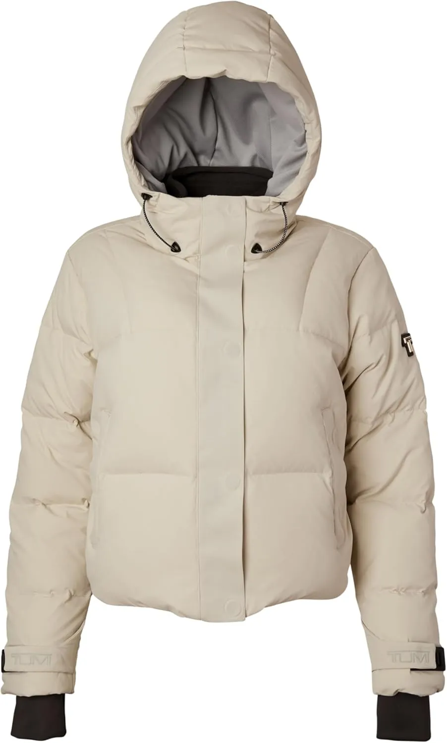 TUMI Women's Down-Filled Quilted Cropped Puffer Coat - Jacquard Collar Coat with Magnetic Closures & Storm Cuffs