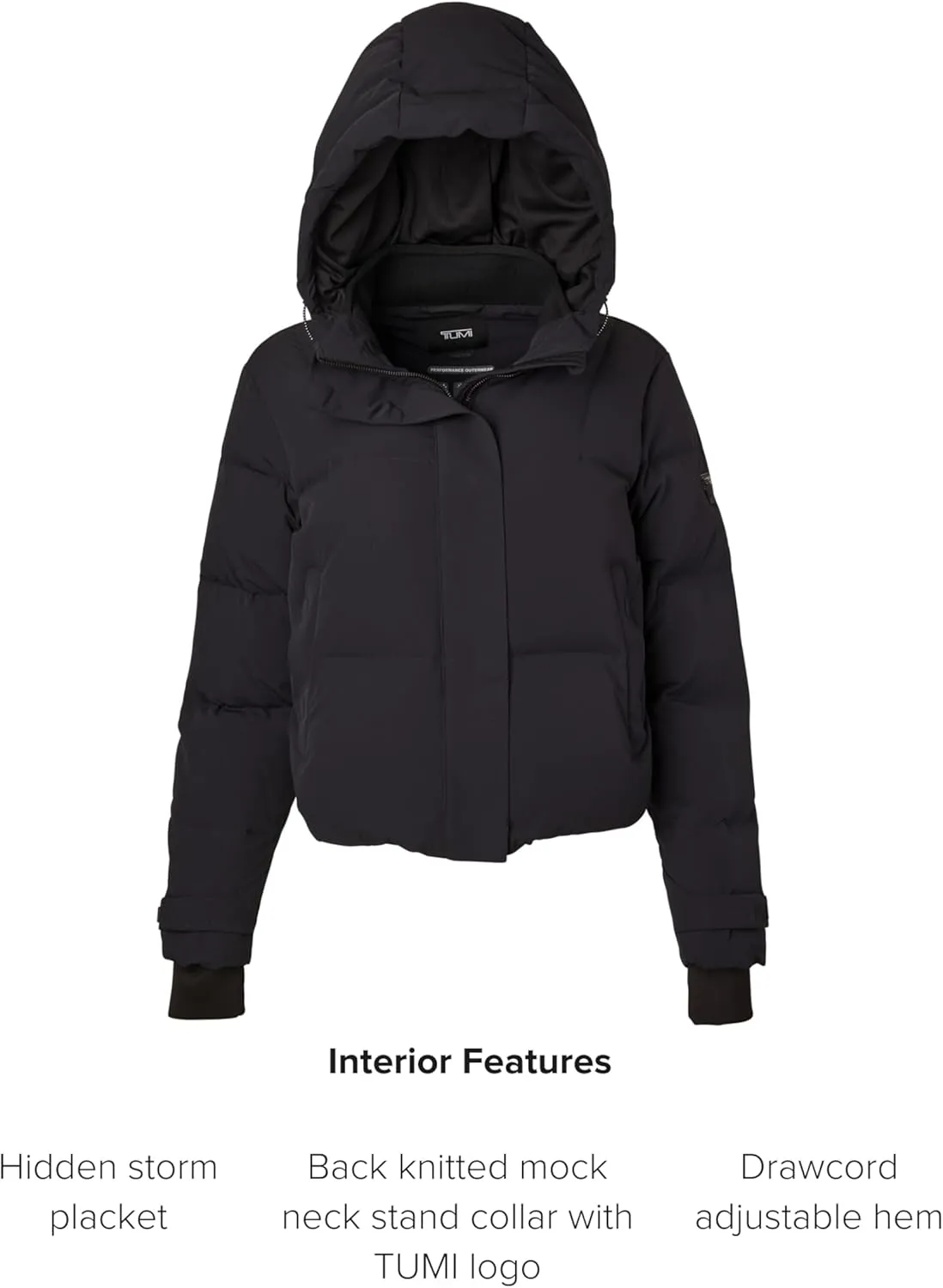 TUMI Women's Down-Filled Quilted Cropped Puffer Coat - Jacquard Collar Coat with Magnetic Closures & Storm Cuffs