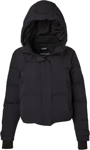 TUMI Women's Down-Filled Quilted Cropped Puffer Coat - Jacquard Collar Coat with Magnetic Closures & Storm Cuffs