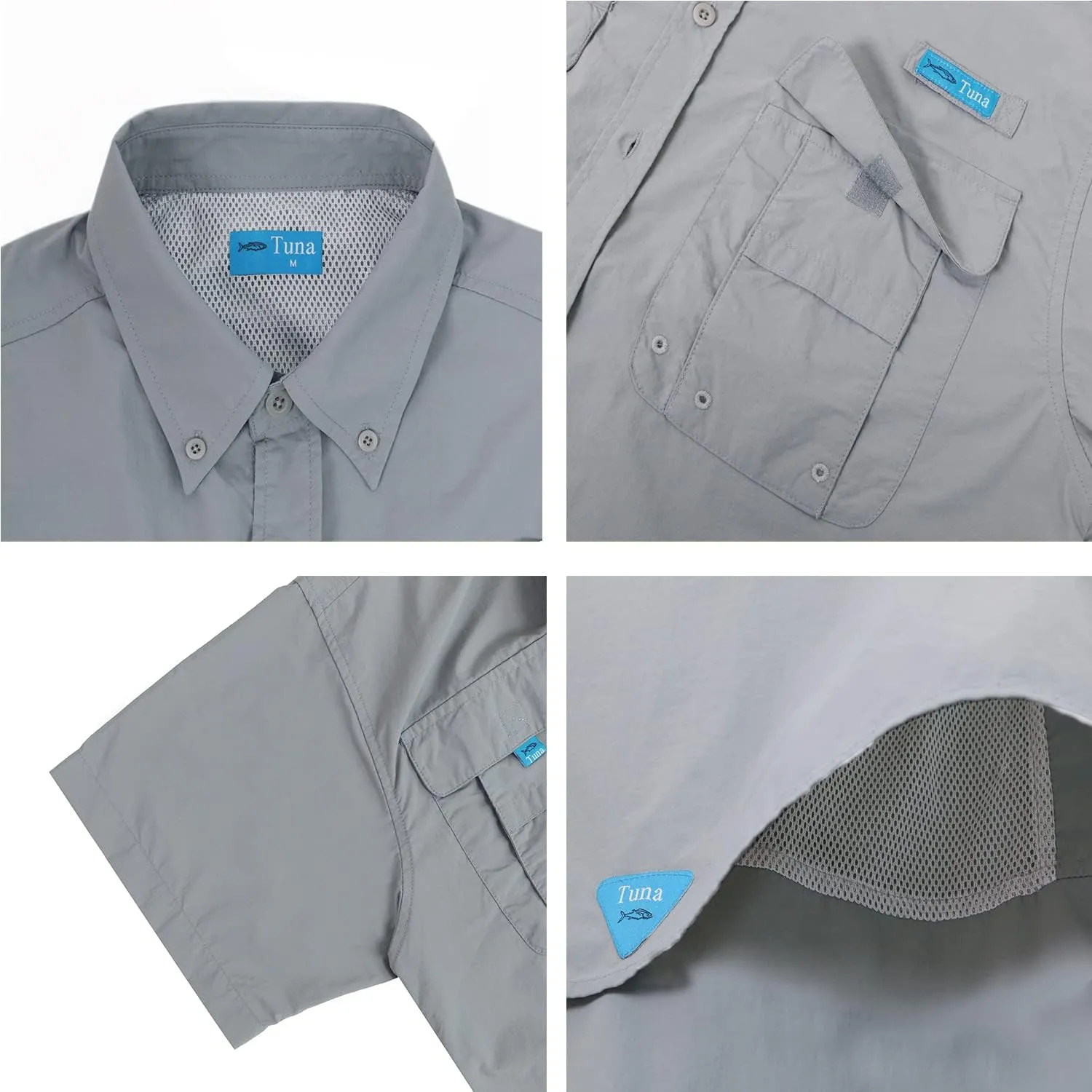Tuna Men's Fishing Outdoor Button Down UPF 50  Sun Protection Waterproof Hiking Short Sleeve Shirts