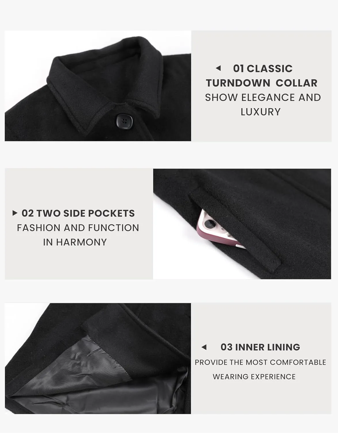 UANEO Womens Peacoat Faux Wool Blend Single Breasted Long Trench Coat Dress Overcoat Winter with Pockets
