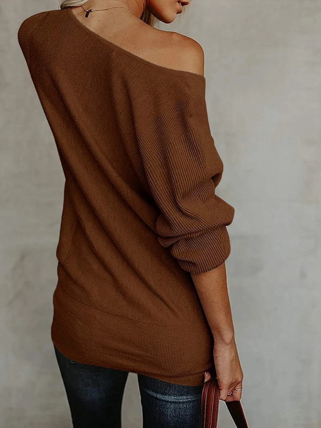 UMEKO Womens Off The Shoulder Sweater Oversized Knit Long Sleeve Sweaters Tunic Tops