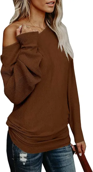 UMEKO Womens Off The Shoulder Sweater Oversized Knit Long Sleeve Sweaters Tunic Tops