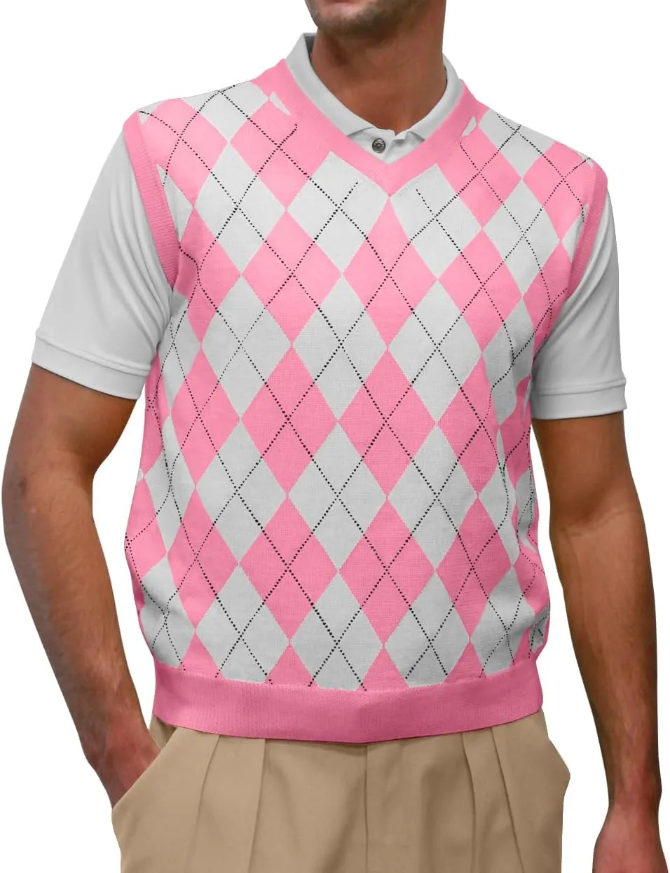 V-Neck Argyle Golf Sweater Vests - GolfKnickers: Mens - Pullover - (EE-6Z)