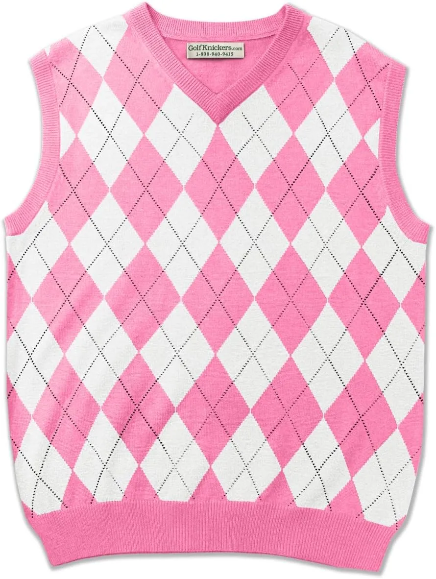 V-Neck Argyle Golf Sweater Vests - GolfKnickers: Mens - Pullover - (EE-6Z)