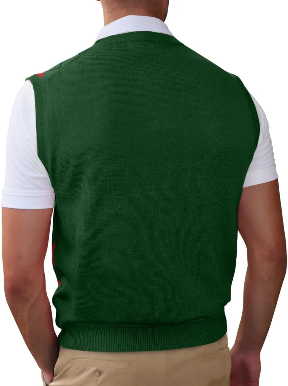 V-Neck Argyle Golf Sweater Vests - GolfKnickers: Mens - Pullover - (EE-6Z)