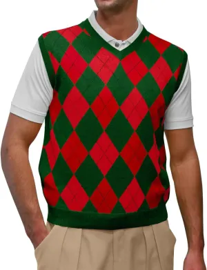 V-Neck Argyle Golf Sweater Vests - GolfKnickers: Mens - Pullover - (EE-6Z)