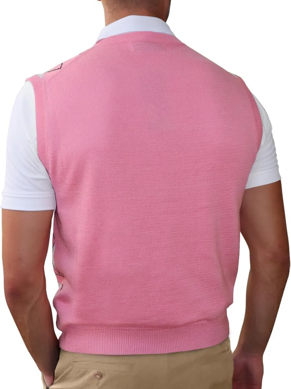V-Neck Argyle Golf Sweater Vests - GolfKnickers: Mens - Pullover - (EE-6Z)