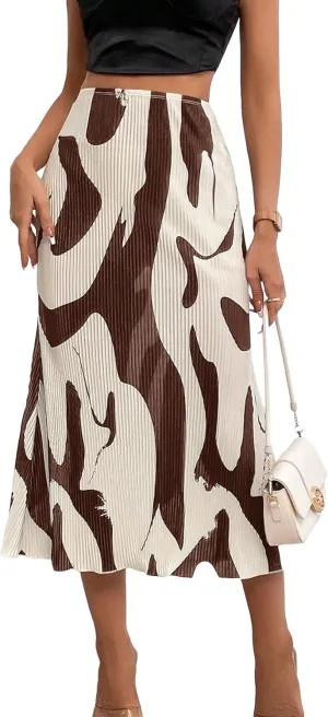 Verdusa Women's High Waist Graphic Print A Line Pleated Long Skirt
