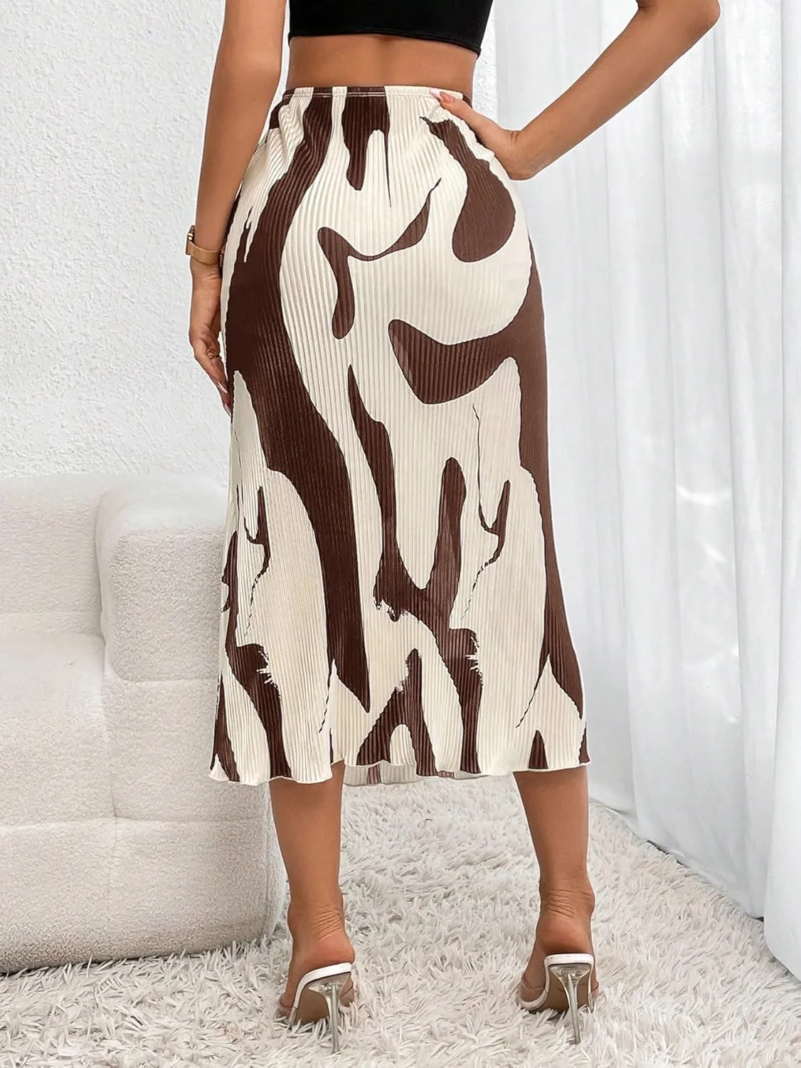 Verdusa Women's High Waist Graphic Print A Line Pleated Long Skirt