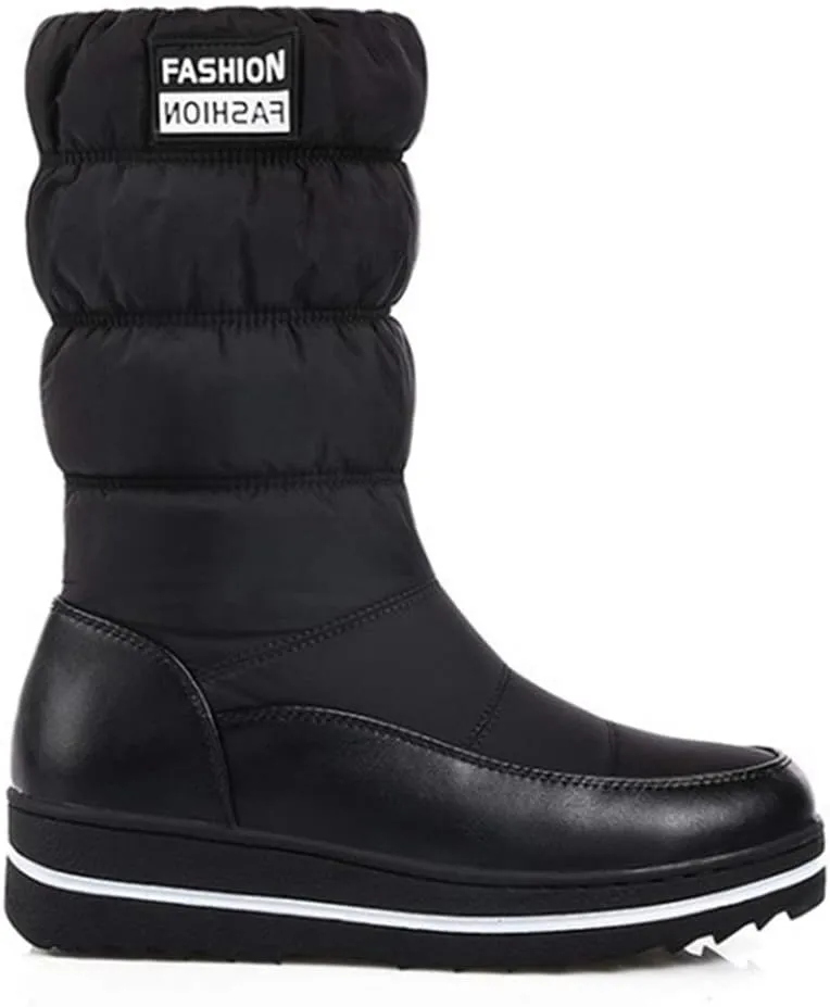 VOKLIN Women's Winter Mid Calf Snow Boots Waterproof Rain Platform Elastic Fur Lined Cold Weather Snow Boot