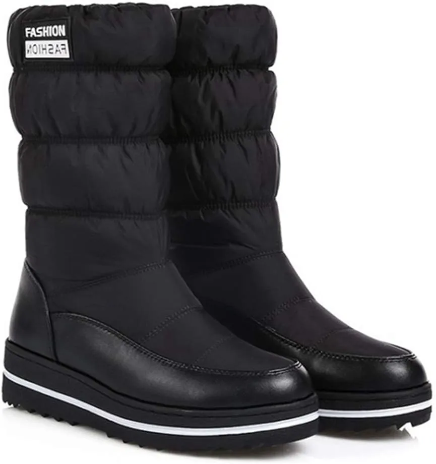 VOKLIN Women's Winter Mid Calf Snow Boots Waterproof Rain Platform Elastic Fur Lined Cold Weather Snow Boot