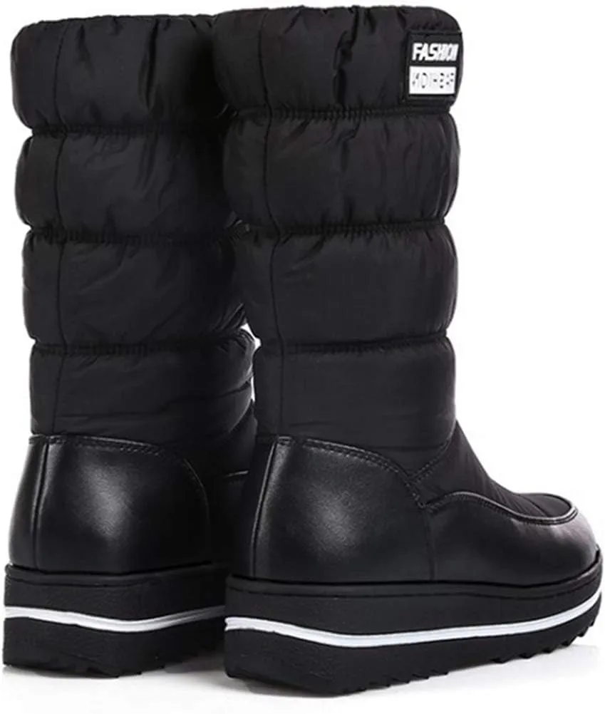 VOKLIN Women's Winter Mid Calf Snow Boots Waterproof Rain Platform Elastic Fur Lined Cold Weather Snow Boot
