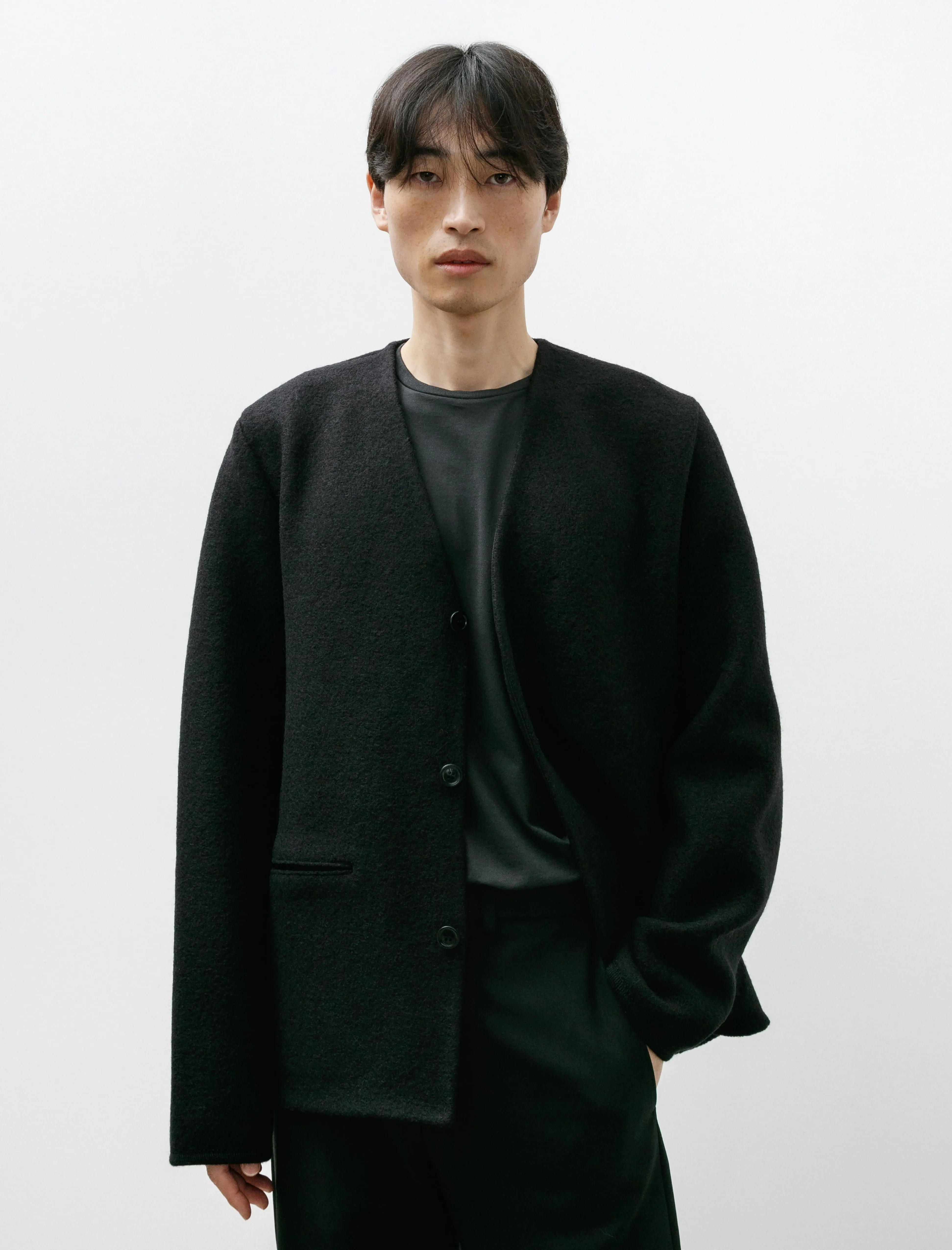 Walker Cardigan Black Felted Wool