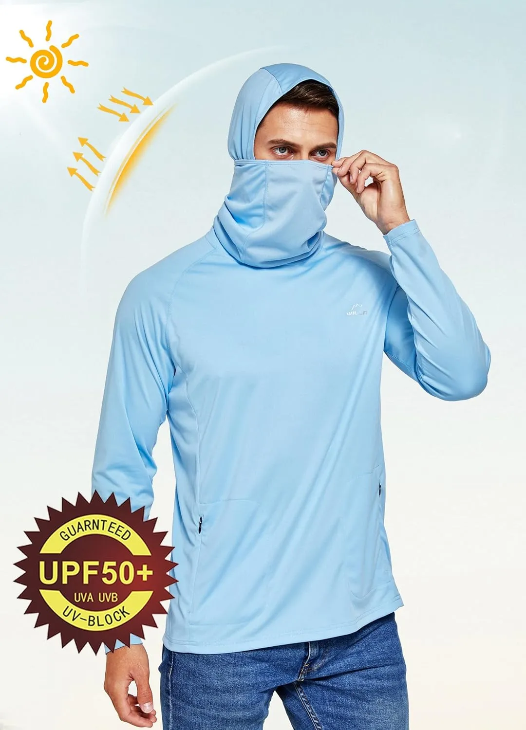 Willit Men's Sun Protection Hoodie UPF 50  Fishing Hiking Shirt Long Sleeve SPF UV Shirt Rash Guard Lightweight