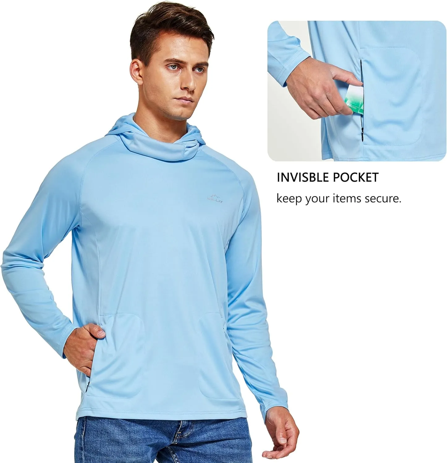 Willit Men's Sun Protection Hoodie UPF 50  Fishing Hiking Shirt Long Sleeve SPF UV Shirt Rash Guard Lightweight
