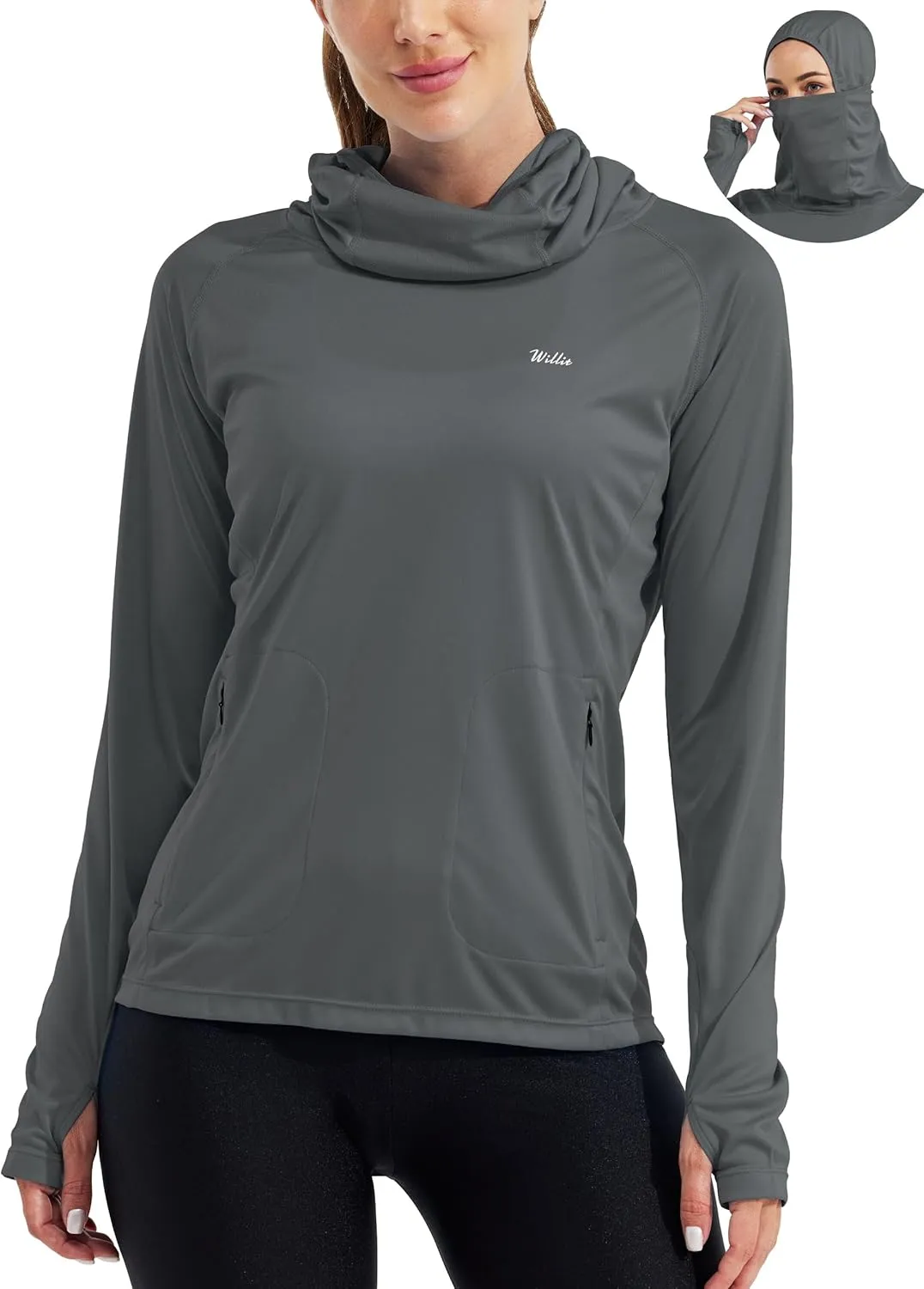 Willit Women's Sun Protection Hoodie UPF 50  Fishing Hiking Shirt Long Sleeve SPF Shirt with Face Mask Lightweight