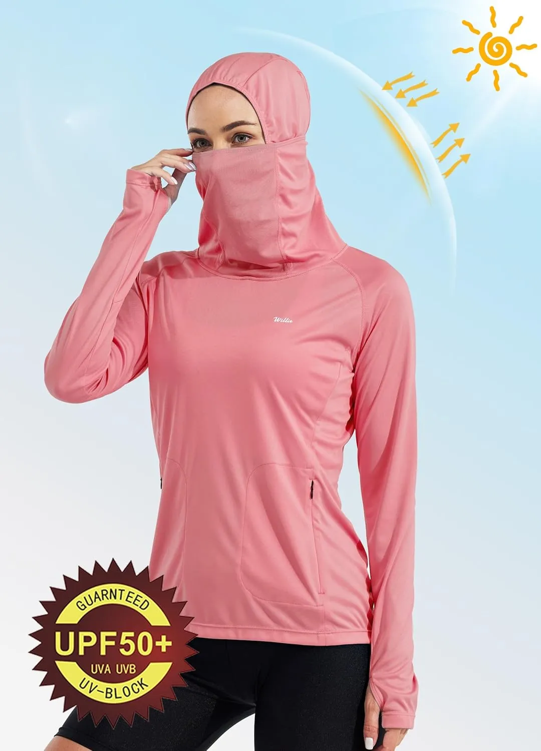 Willit Women's Sun Protection Hoodie UPF 50  Fishing Hiking Shirt Long Sleeve SPF Shirt with Face Mask Lightweight