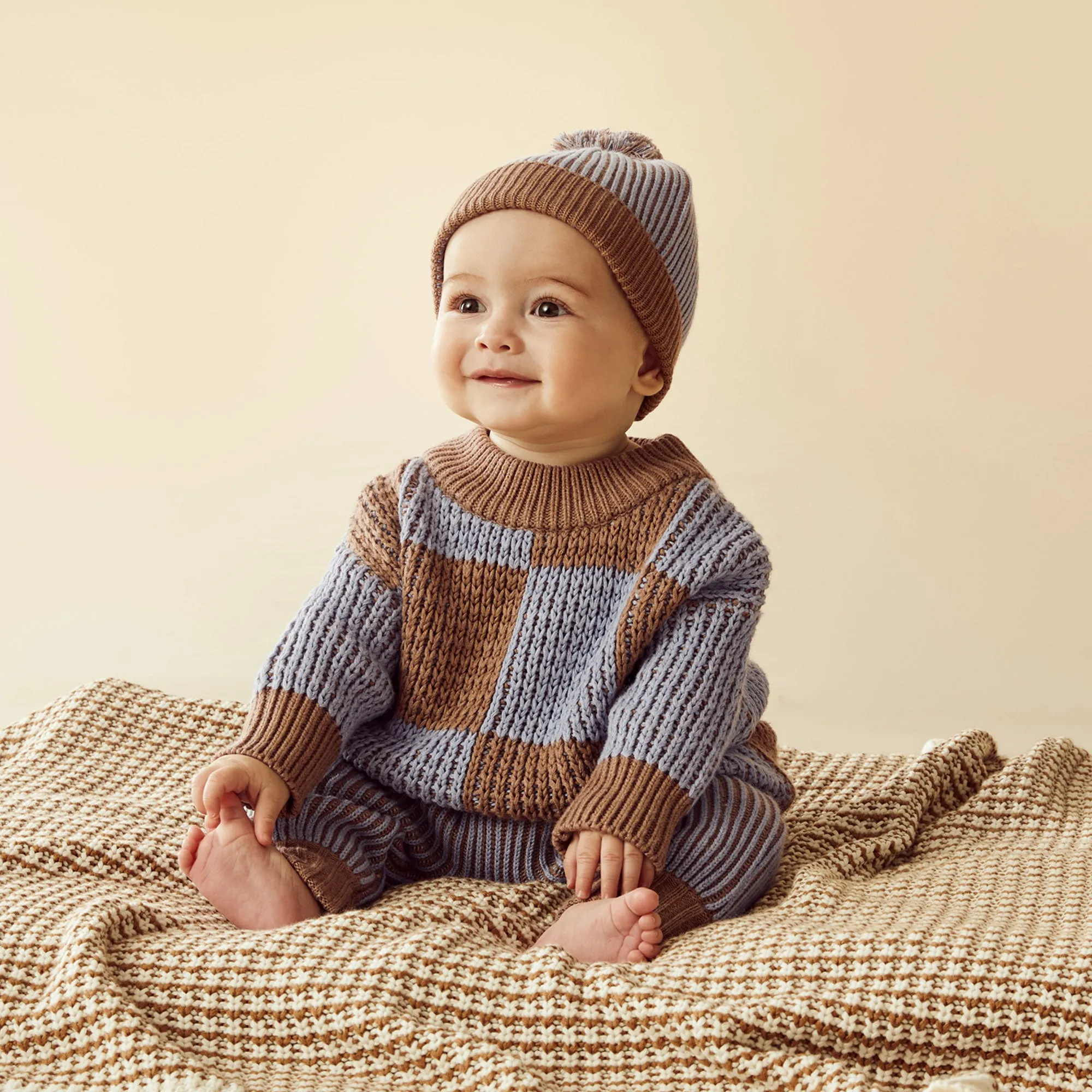 Wilson & Frenchy - Coco Blue Speckle Organic Knitted Check Jumper