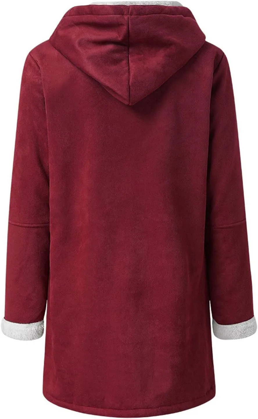 Winter Coat for Women 2023 Sherpa Lined Denim Coat Button Down Long Sleeve Lapel Collar Jacket Outerwear with Pockets