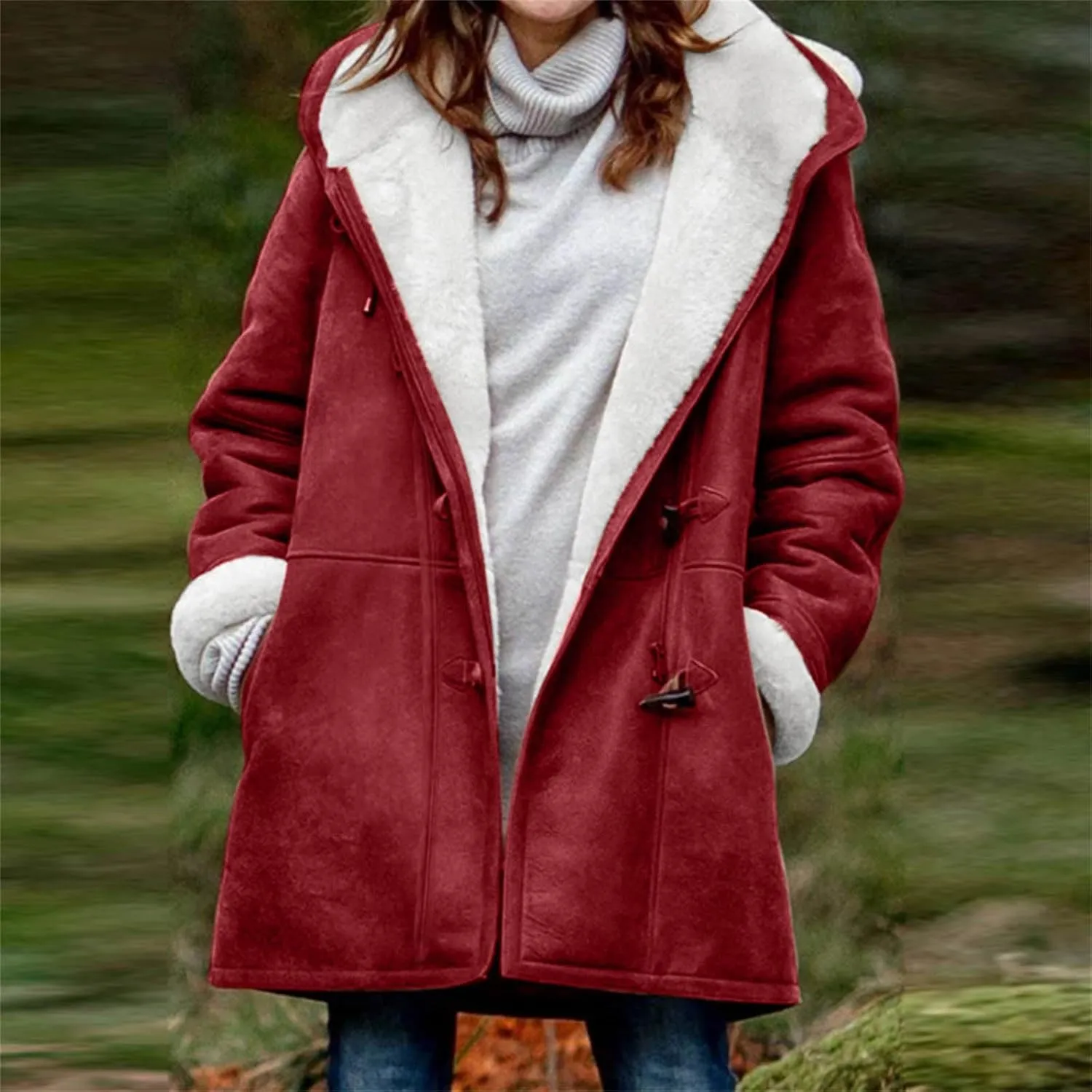 Winter Coat for Women 2023 Sherpa Lined Denim Coat Button Down Long Sleeve Lapel Collar Jacket Outerwear with Pockets