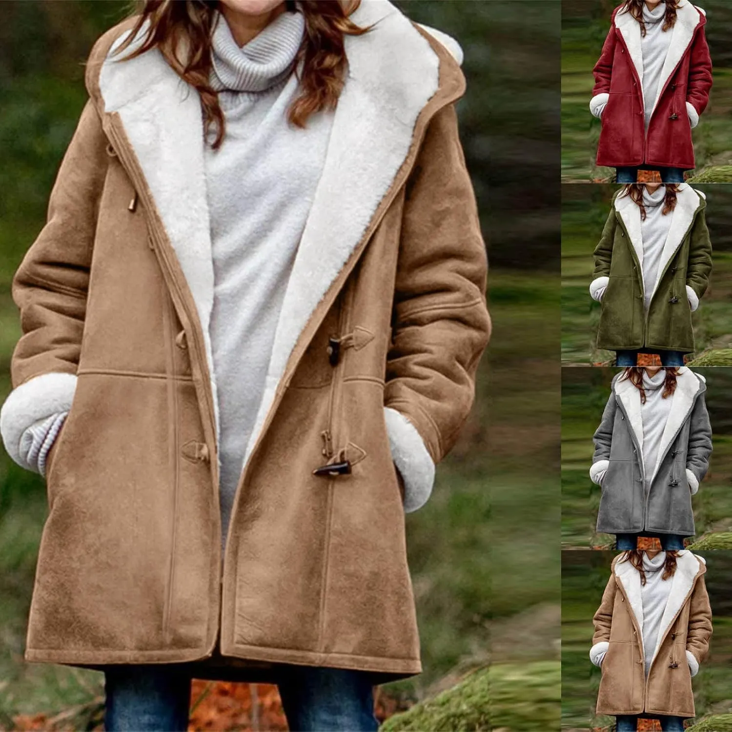 Winter Coat for Women 2023 Sherpa Lined Denim Coat Button Down Long Sleeve Lapel Collar Jacket Outerwear with Pockets