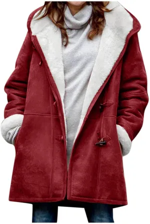 Winter Coat for Women 2023 Sherpa Lined Denim Coat Button Down Long Sleeve Lapel Collar Jacket Outerwear with Pockets