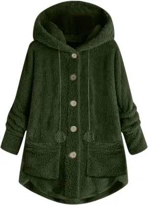 Winter Coats for Women 2024 Loose Plush Solid Color Single Breasted Pocket Hood Zipper Up Jacket