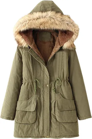 Winter Coats for Women 2024 Waterproof Warm Parka Jacket Mid Length Thick Fleece Lined Trench Coat with Faux Fur Hood