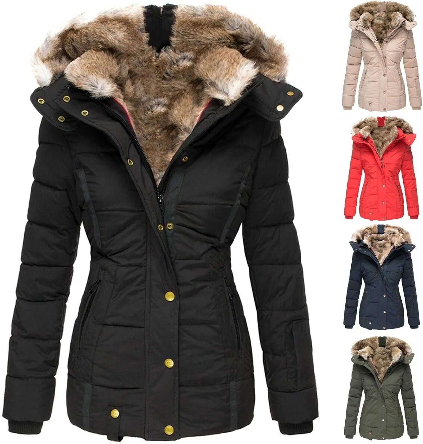 Winter Coats for Women 2024 Waterproof Warm Parka Jacket Mid Length Thick Fleece Lined Trench Coat with Faux Fur Hood