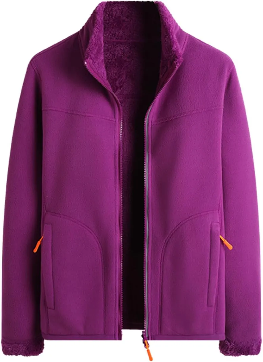 Winter Coats for Women Casual Fashion Comfortable Loose Warm Plus Velvet Double Sided Stand Collar Fleece Jacket