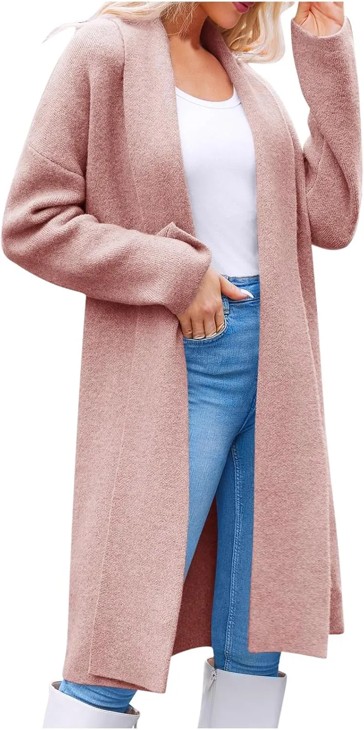 Winter Coats for Women Woolen Trench Coat Chunky Open Front Long Cardigan Slouchy Knit Fall Trendy Coatigan Jackets
