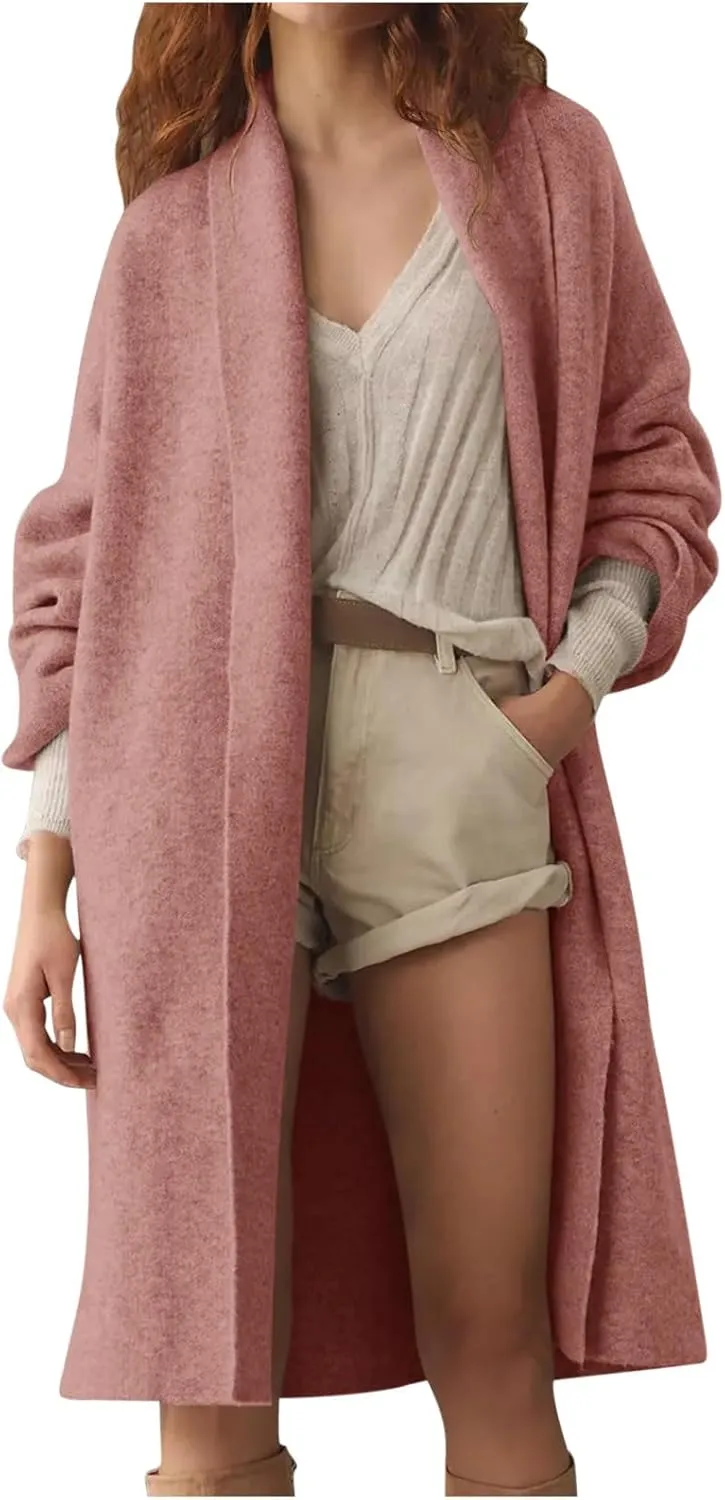 Winter Coats for Women Woolen Trench Coat Chunky Open Front Long Cardigan Slouchy Knit Fall Trendy Coatigan Jackets
