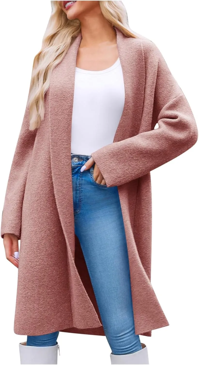 Winter Coats for Women Woolen Trench Coat Chunky Open Front Long Cardigan Slouchy Knit Fall Trendy Coatigan Jackets