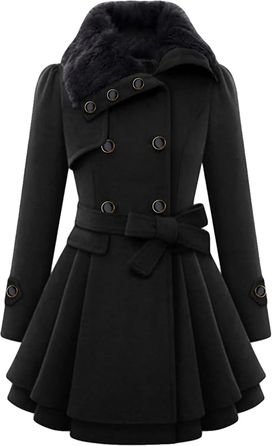 WIWIQS Womens Double Breasted Outwear Coat Lapel Long Winter Peacoats Fashion Warm Trench Coat with Belt